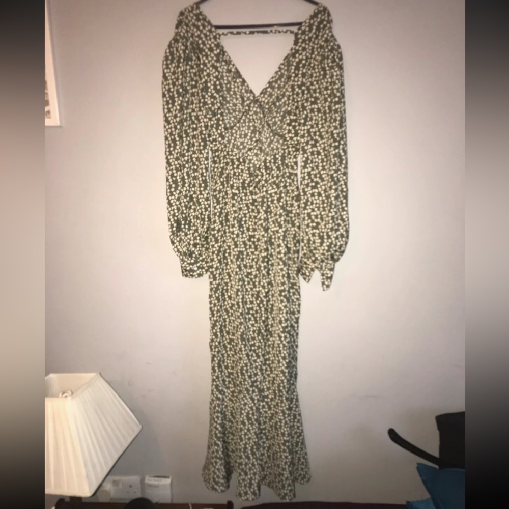 FREE SHIPPING Green dress with cream flowers oversized floaty summer dress - Picture 5 of 6
